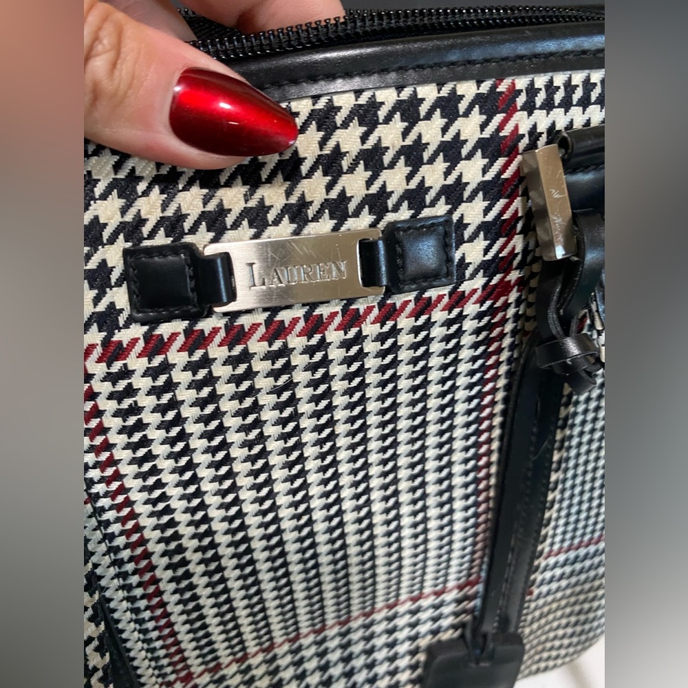 Ralph Lauren Black Grey and Red Stripe Houndstooth Tote Shoulder Bag - Picture 10 of 16